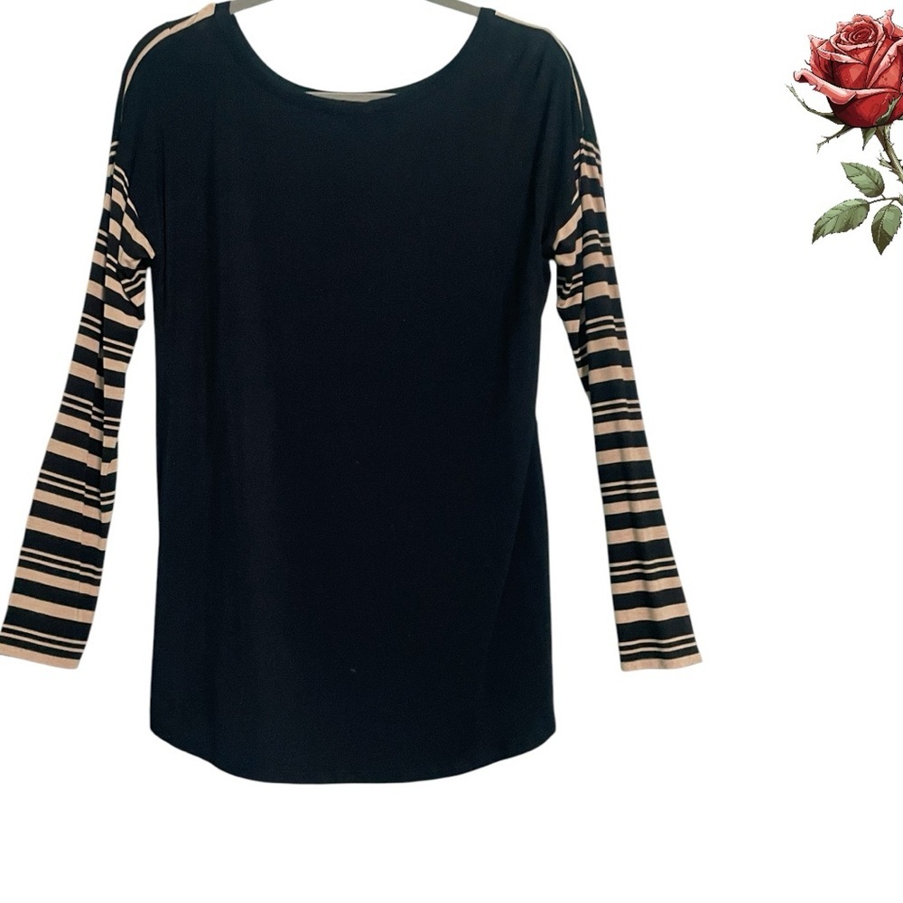 Cable& Guage top/tunic sizeS black and tan color long dolman style sleeve Hi/lo - Picture 2 of 9